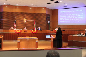 Jan Brewer, Environmental Division Manager for St. Johns County, presents an overview of fracking to the County Commission. Photo: Lisa Grubba.